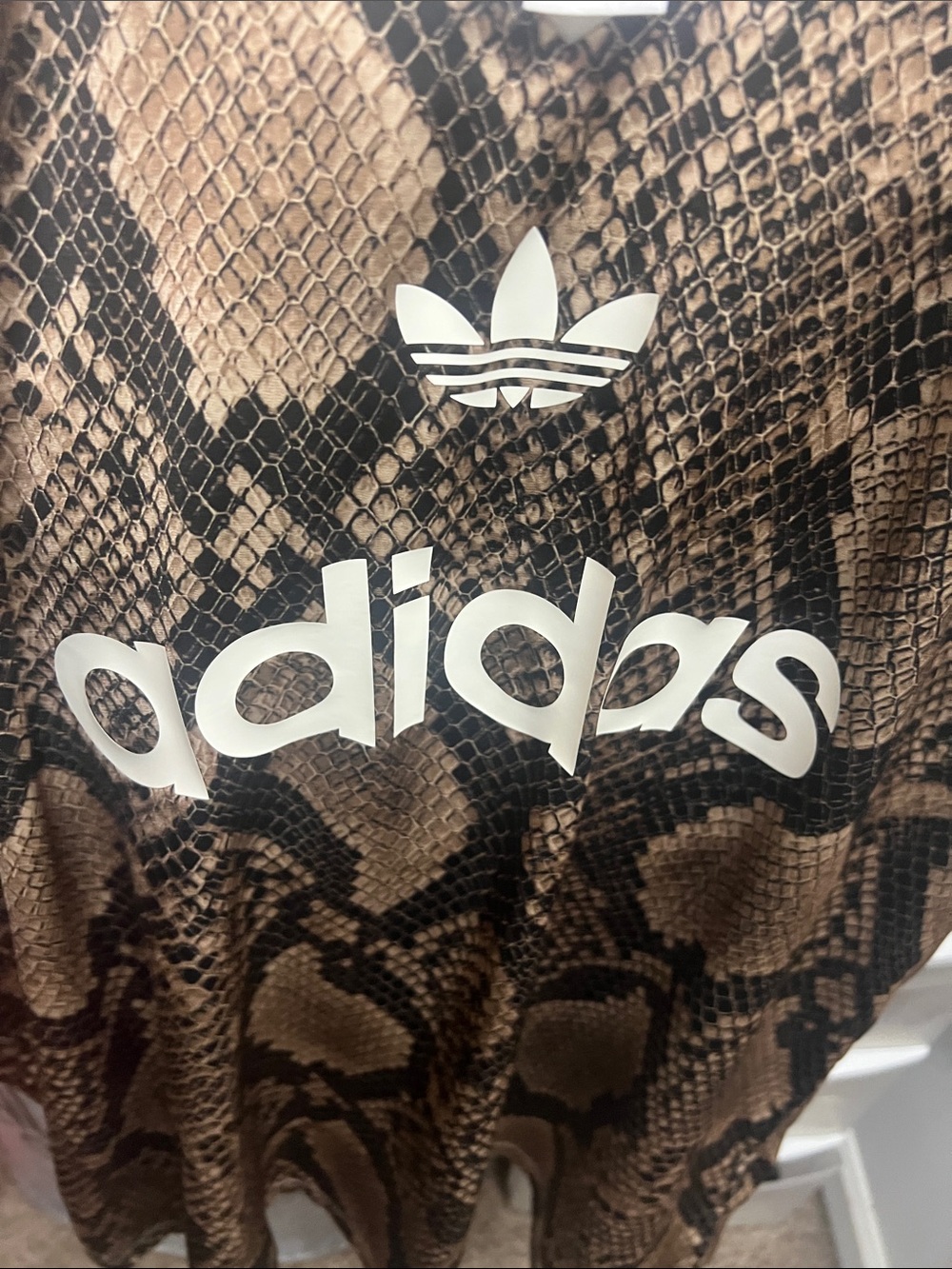 adidas Snake-Print Sports Tee in Cream & Brown - Picture 2 of 4